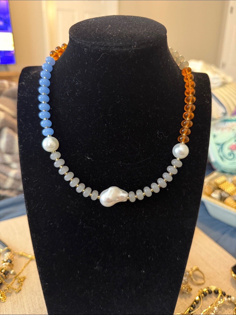 Multi-Color Beaded Pearl Accent Necklace
